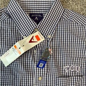 TCU Antigua Blue Casual Button Down Shirt with Embroidery